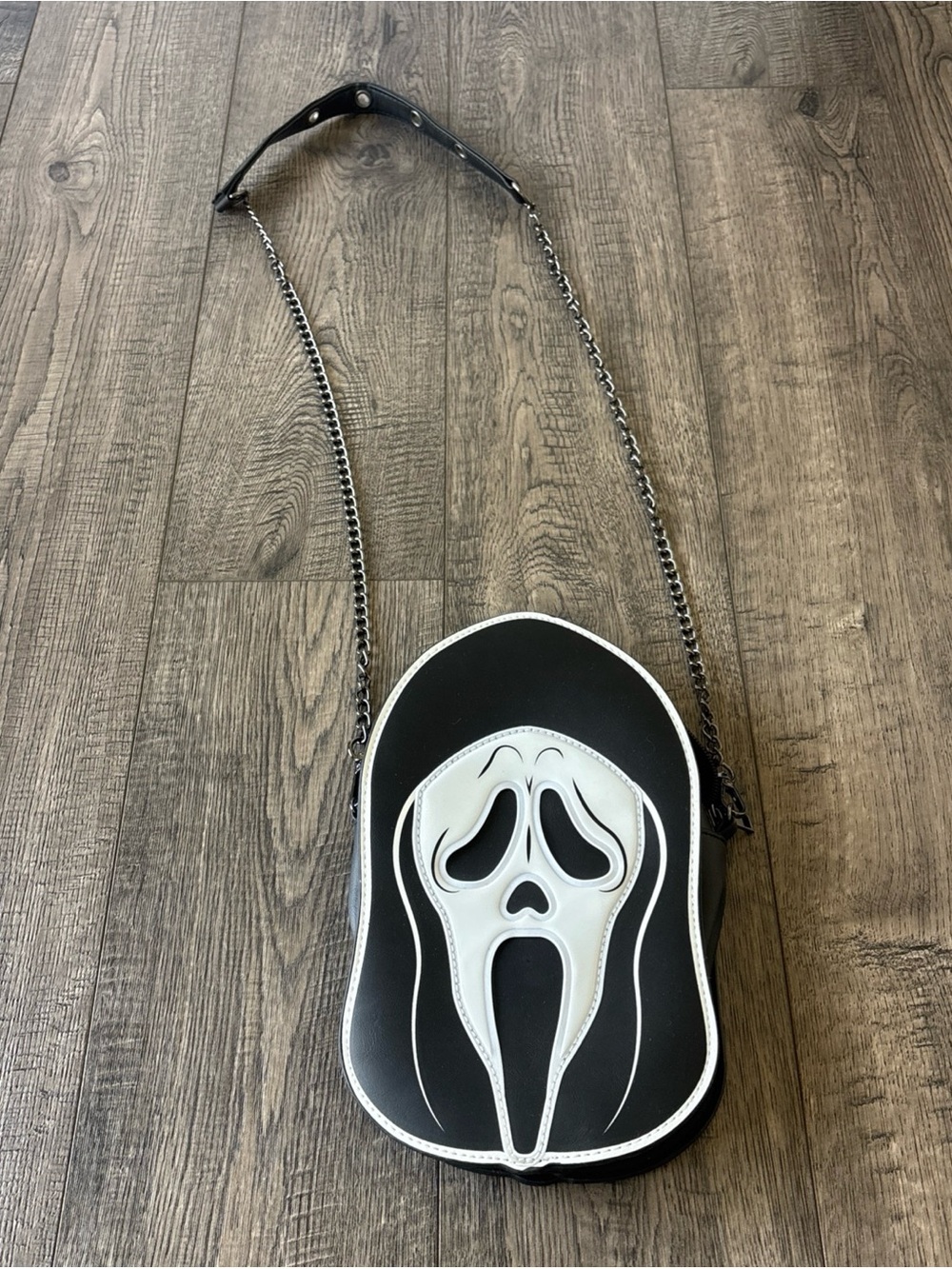 Black Crossbody Bag with White Ghost-Face Applique